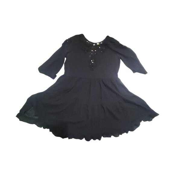 Free People Black Boho Tunic Mini Dress S Cotton Gauze Lace Goth Witchy Coquette - Picture 8 of 16